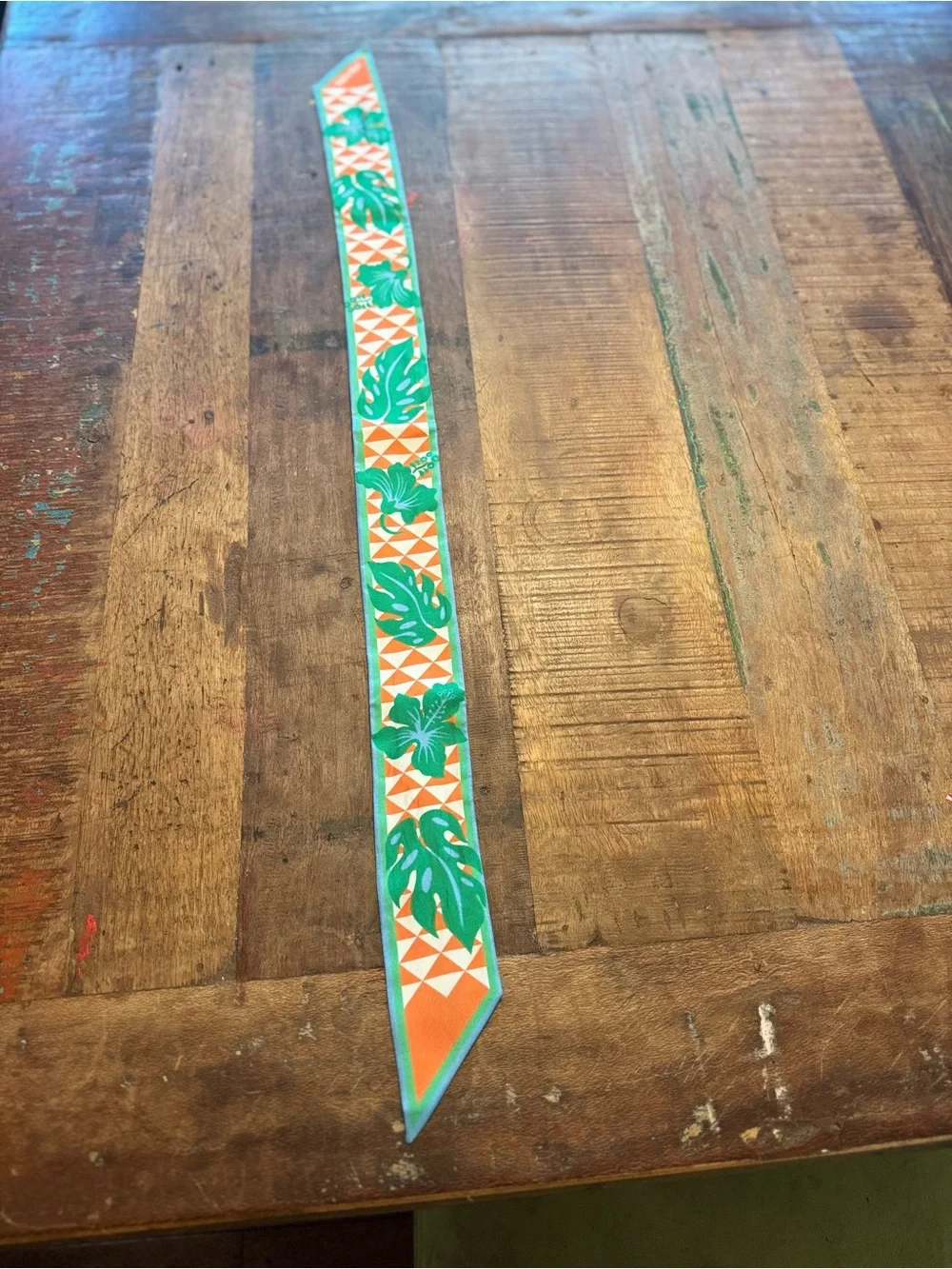 Prada Green & Orange Tropical Silk Skinny Scarf
